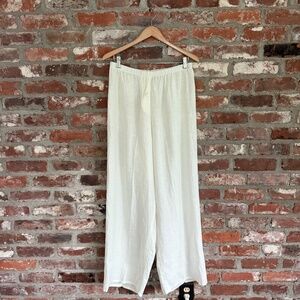 FLAX Pull-On Wide Leg Linen Pants Ivory Size Medium
